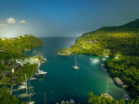 Aerial,View,Of,Marigot,Bay,In,St,Lucia,-,Caribbean